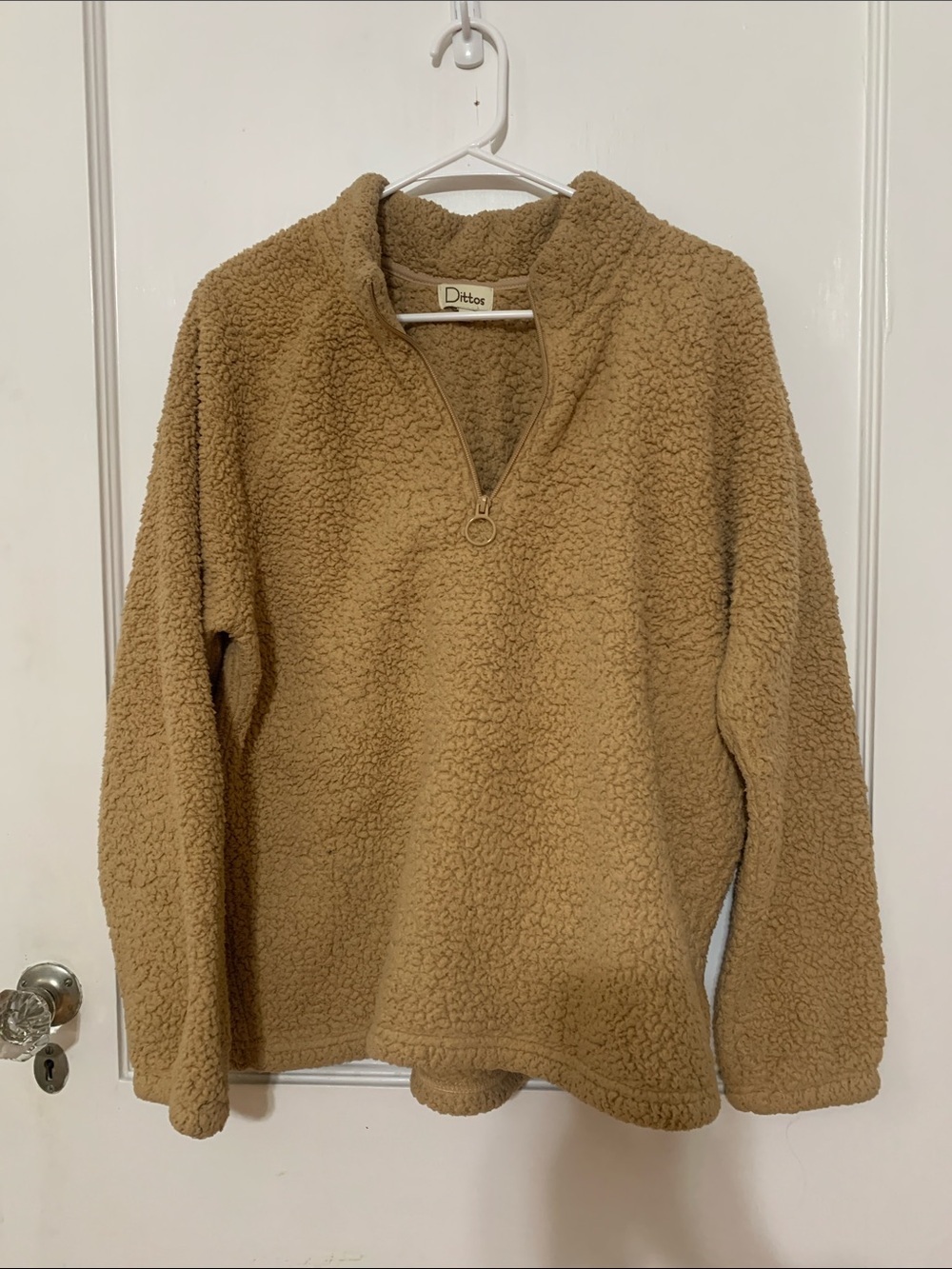 Dittos Camel Teddy Sherpa Cowl Pullover with Ring-Zip